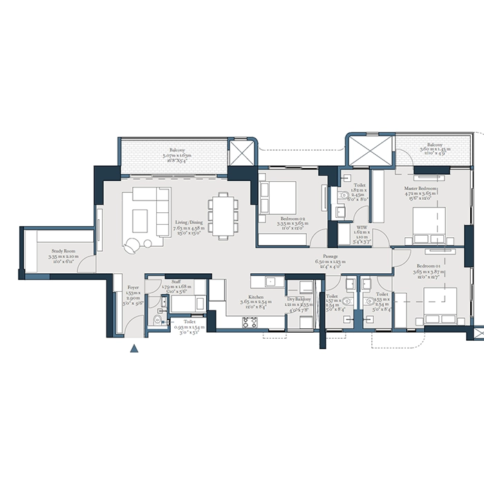 Birla Punya Sangamvadi Floor Plan 3 BHK